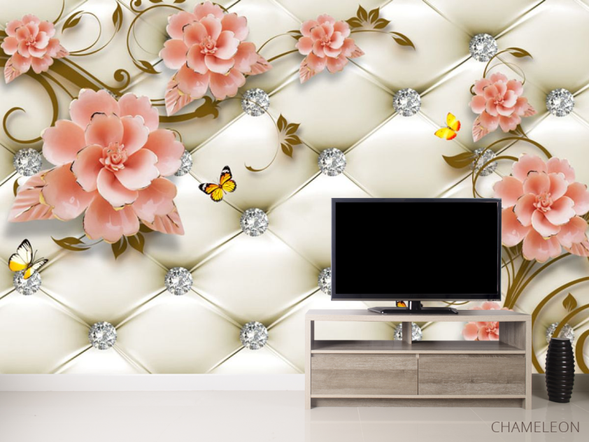 Фотообои Керамические цветы на фоне оббивки - 2