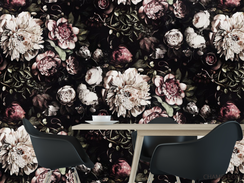 Фотошпалери Класичні квіти на чорному тлі - 1