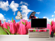 Фотообои Бабочки и розовые тюльпаны - 2