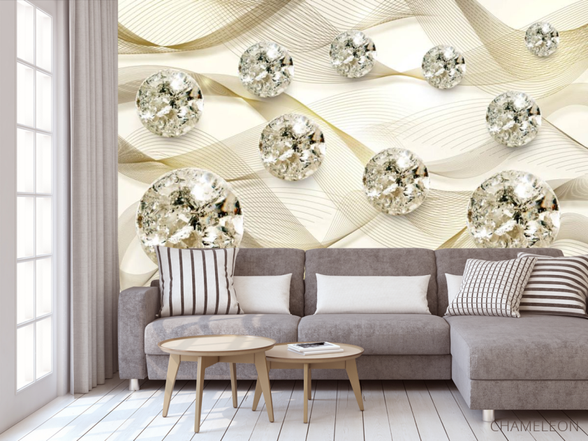 3д фотообои Драгоценные камни на золотом атласе - 3