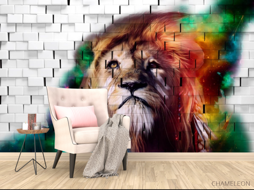 Фотообои 3д лев на фоне кирпичной стены - 4