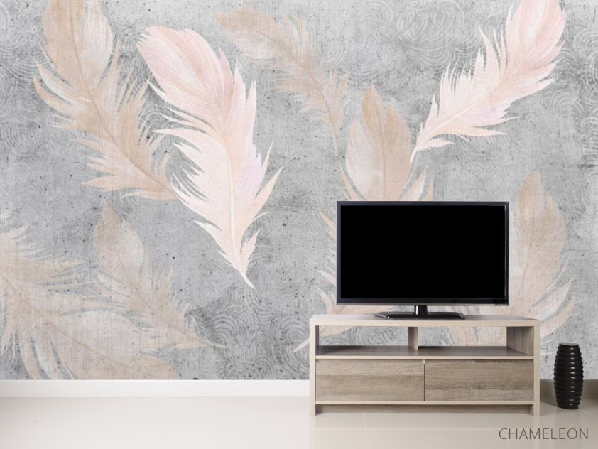 Фотообои Розовые перья на фоне бетона. - 2