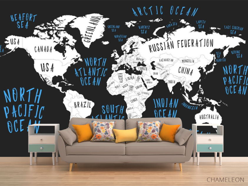 Фотообои Карта на черном фоне - 1