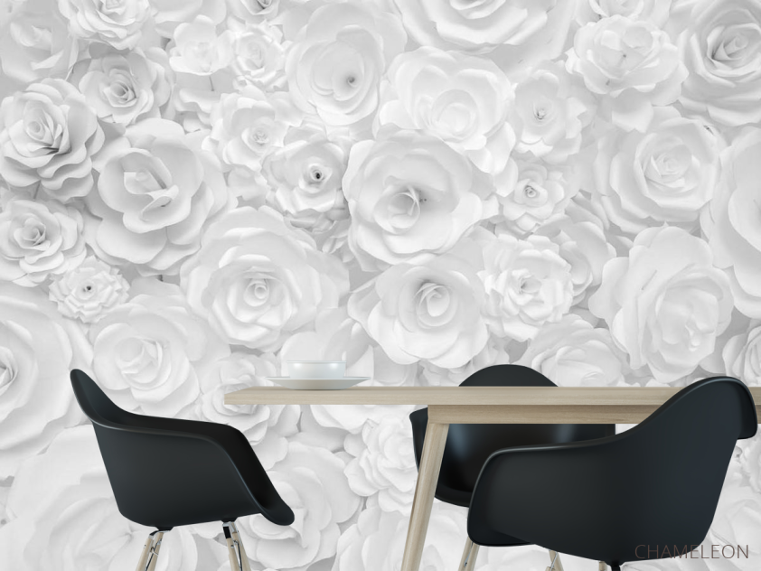 Фотошпалери Біла стіна з паперових квітів - 1
