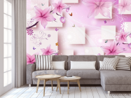 Фотообои 3д розовые цветы - 3