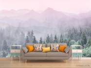 Фотообои Лес с розовыми горами - 1