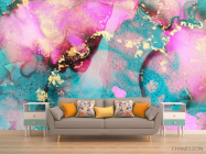 Фотообои Бирюзово-розовый флюид с золотом - 1