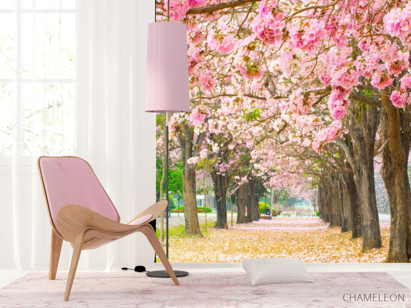Фотошпалери алея з рожевих дерев - 4