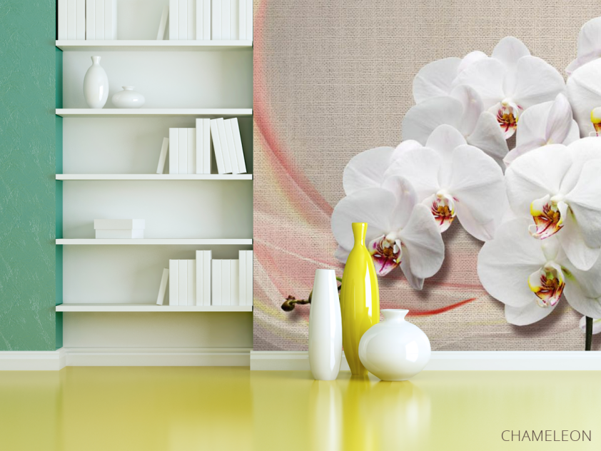Фотошпалери Орхідеї на тлі тканини - 3