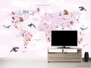 Фотообои Карта детская с облачками на украинском языке в розовом цвете. - 2