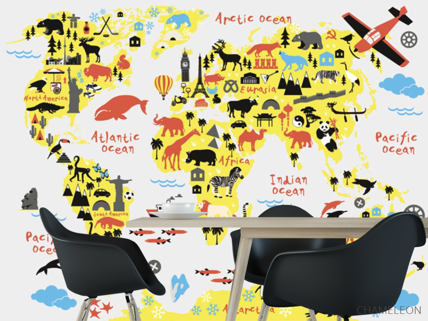 Фотошпалери карта дитяча з тваринами - 1