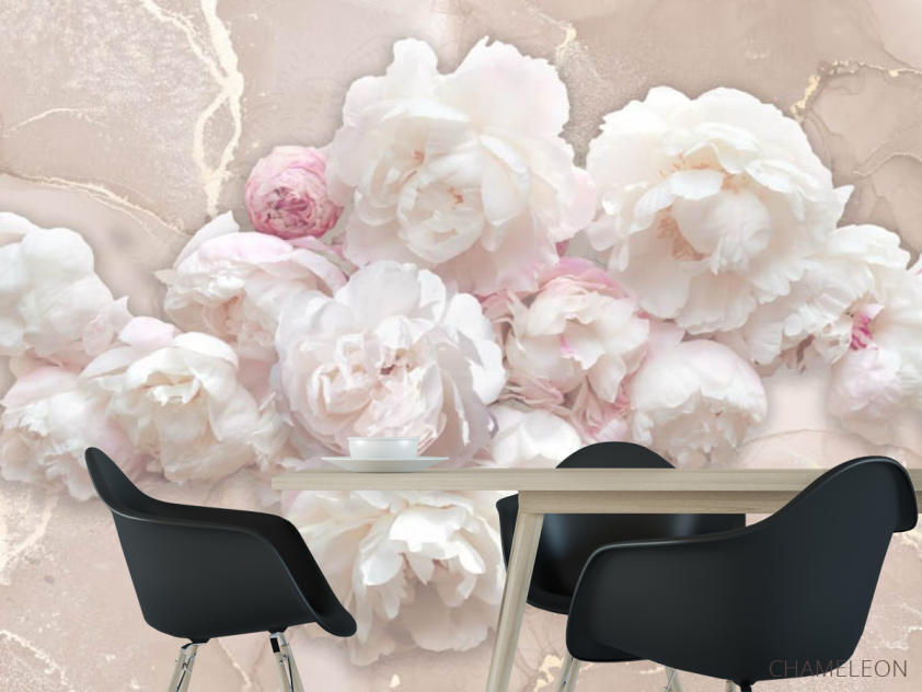 Фотошпалери Білі півонії з рожевим флюїдом - 1