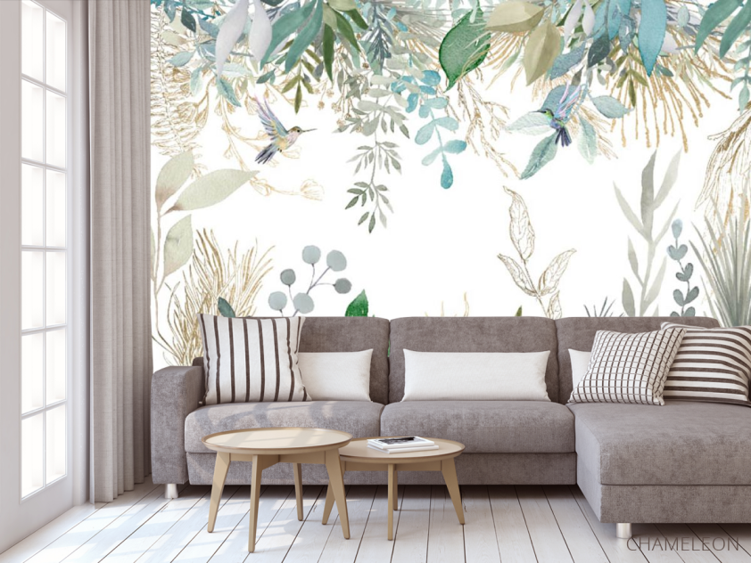 Фотообои Листья птропические и колибри - 3