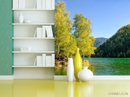 Фотошпалери зелене осіннє озеро - 3