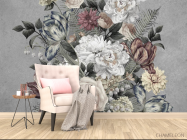 Фотообои Винтажные цветы на сером - 4