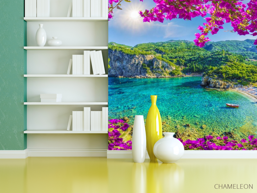 Фотошпалери вид на гавань через рожеві гілки - 3