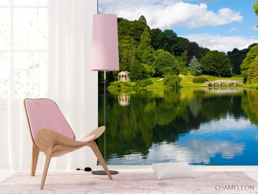 Фотошпалери будиночок і місток над озером - 4