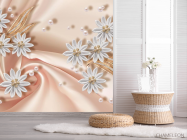 Фотошпалери білі квіти брошки на тканини - 2