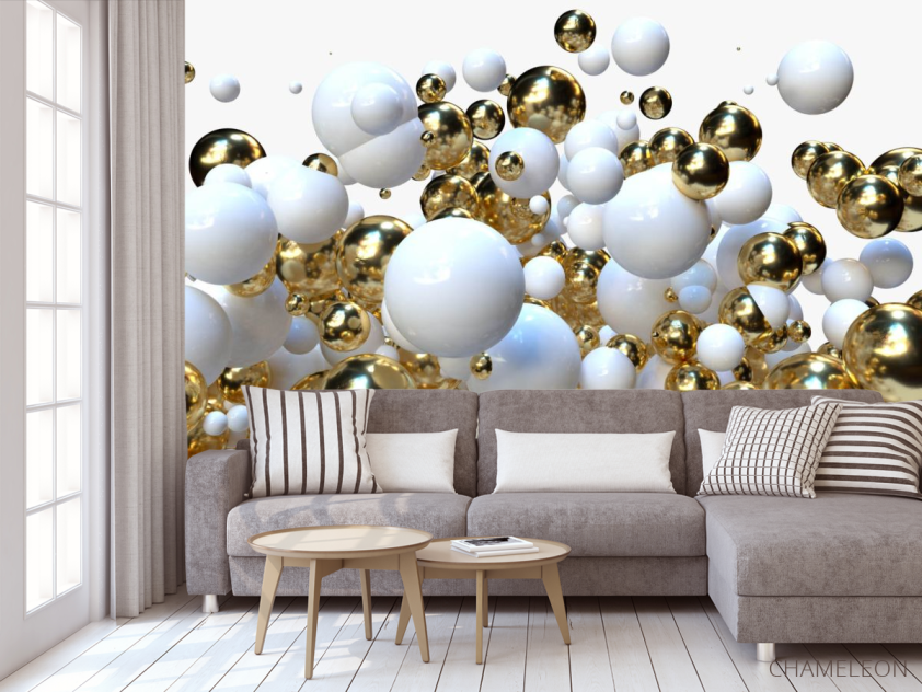 Фотообои Бело-золотые 3д шары - 3