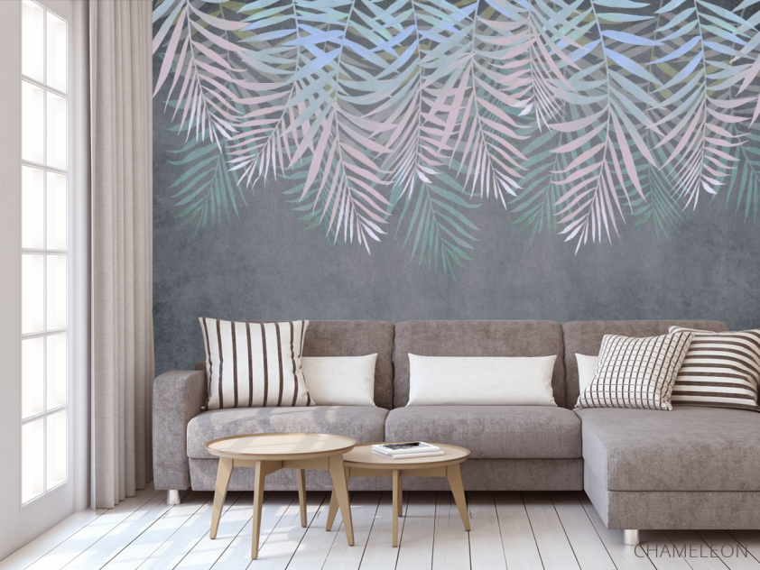 Фотообои Листья с потолка на сером - 3