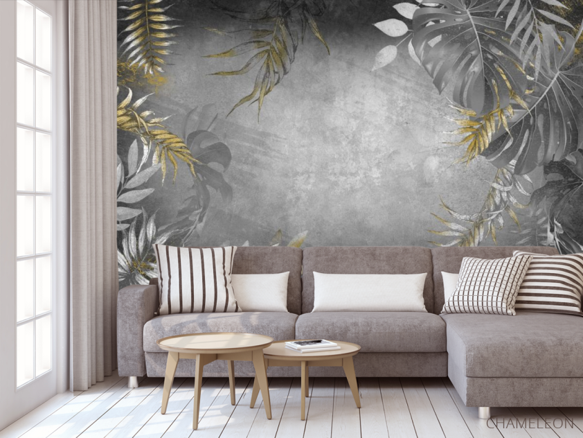 Фотообои листья с золотом - 3