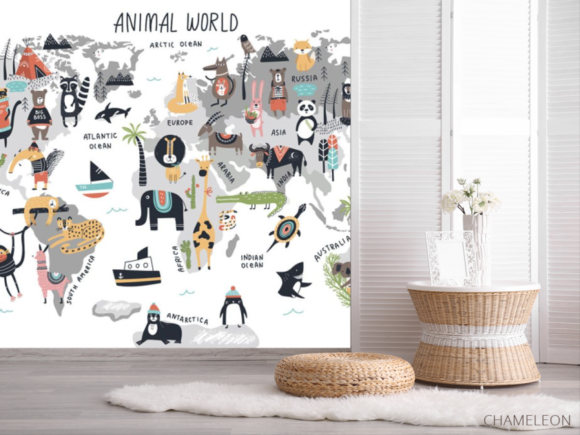 Фотошпалери Карта світу з тваринами - 2