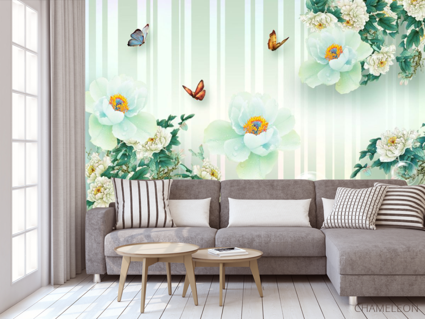 Фотообои  Салатовые цветы 3д - 3