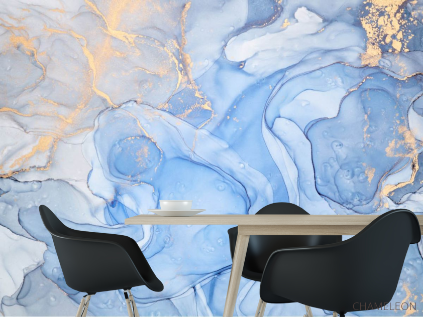 Фотошпалери Блакитний флюїд з золотом - 1