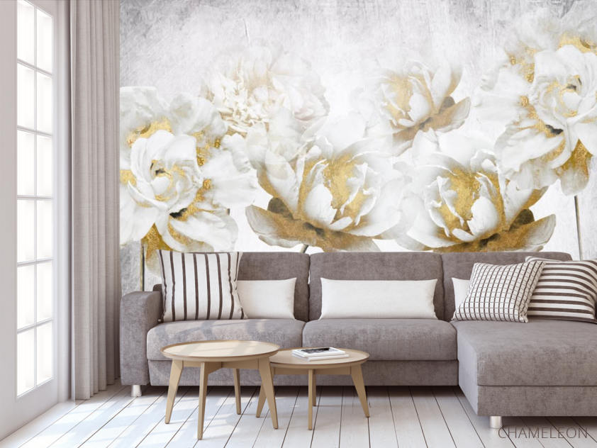 Фотообои Белые цветы с золотом - 3