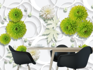 Фотошпалери зелені квіти на тлі білих кіл - 1
