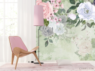 Фотошпалери акварельні квіти на зеленому тлі - 4