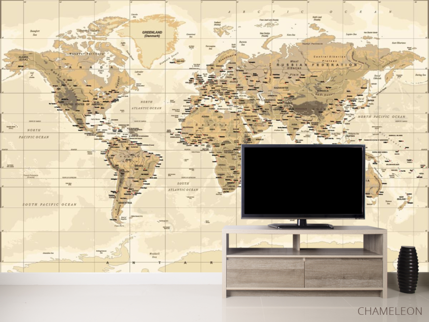 Фотообои Коричневая карта мира - 2