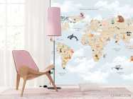 Фотошпалери карта дитяча з хмарками українською мовою в синьому кольорі. - 4