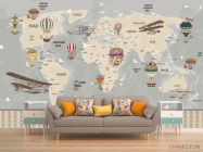 Фотообои Карта детская с самолетами и слоями по русски - 1