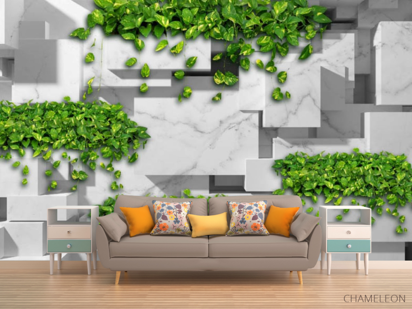 Фотообои 3д стена с цветами - 1