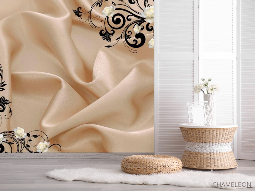 Фотошпалери Атласна тканина і 3d троянди - 2