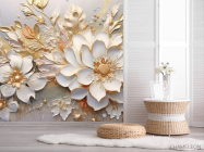 Фотошпалери 3Д квіти золоті - 2