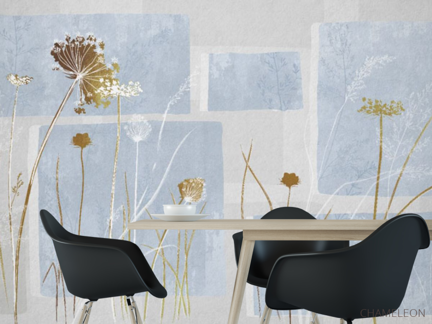 Фотошпалери сухоцвіти на синьому дизайнерському тлі. - 1