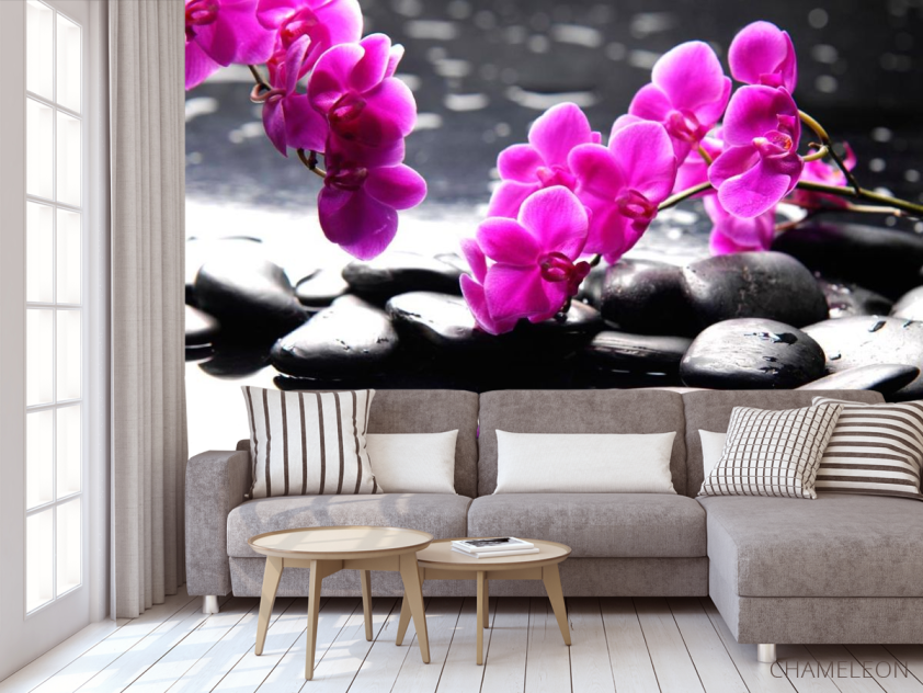 Фотообои Розовые цветы и камни - 3