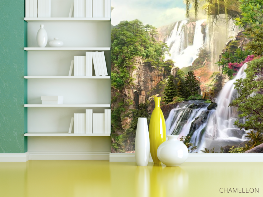 Фотошпалери два водоспаду на скелі - 3