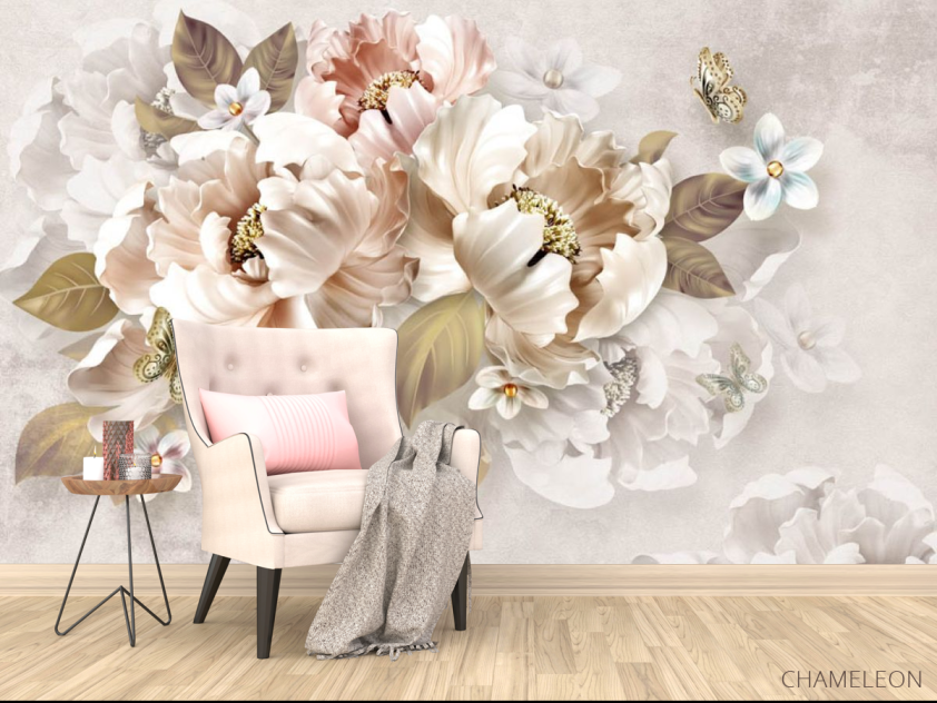 Фотообои Золотые 3д цветы - 4