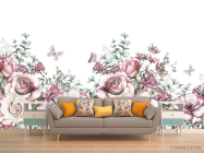 Фотообои розовые акварельные розы на белом фоне - 1