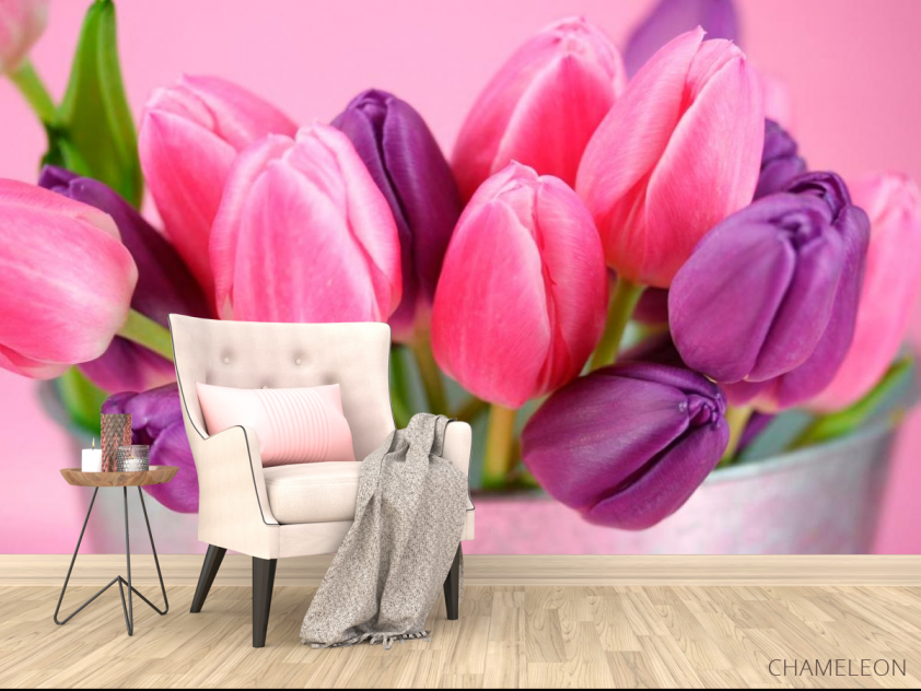 Фотообои Розовые и фиолетовые тюльпаны - 4