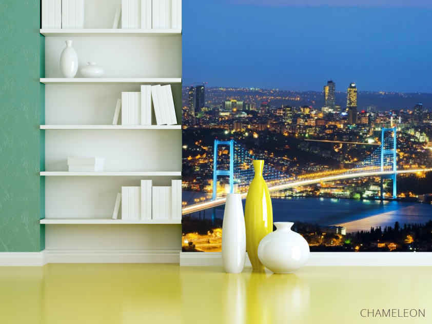 Фотошпалери міст з синьо-жовтими вогнями - 3