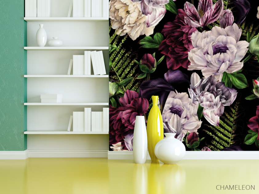 Фотошпалери Темний принт з вінтажними квітами - 3