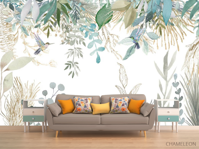 Фотообои Листья птропические и колибри - 1