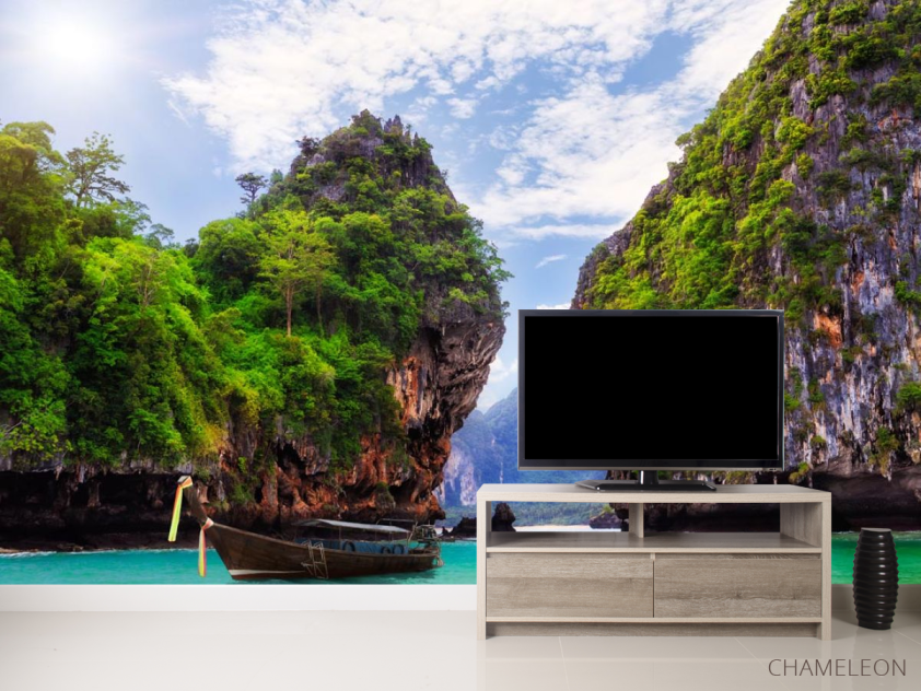 Фотообои лодка у скал - 2