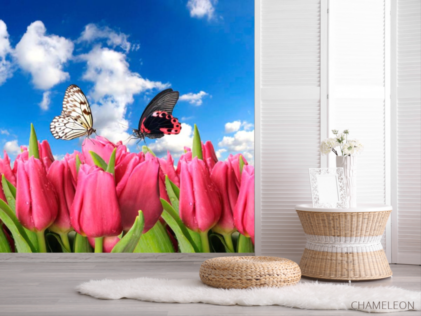 Фотошпалери Метелики і рожеві тюльпани - 2