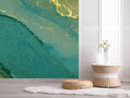 Фотошпалери Зелений fluid art з золотом - 2