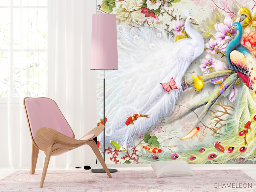 Фотошпалери Два шикарних павича в японському стилі - 4